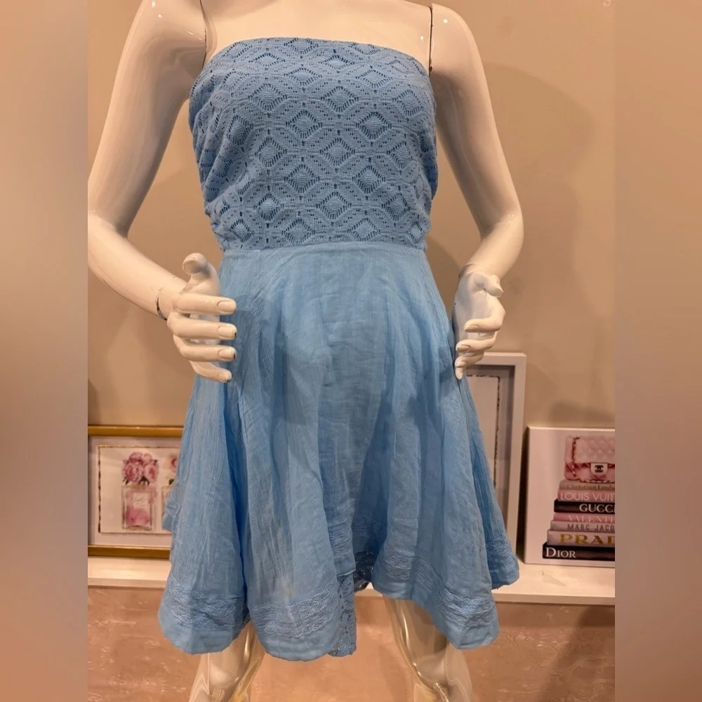 NWOT  FREE PEOPLE LACE COTTON BABY DOLL STRAPLESS BACK TIE MINI DRESS SIZE L